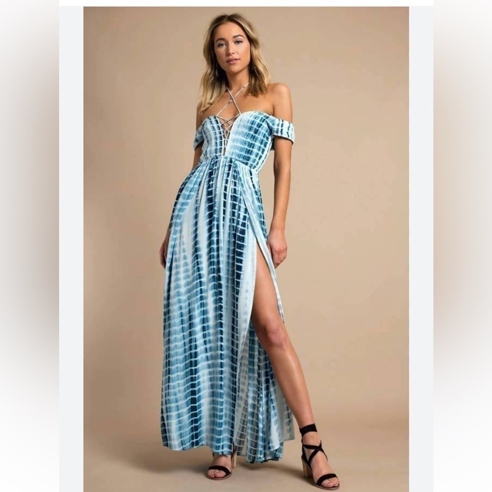 Tobi Maxi Dress Coquette Babydoll Cinched Bodice Off Shoulder Tie Dye Whimsical